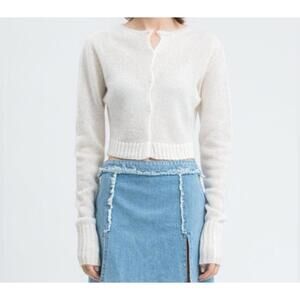 DANIELLE GUIZIO cream mohair cardigan sweater sz M/L